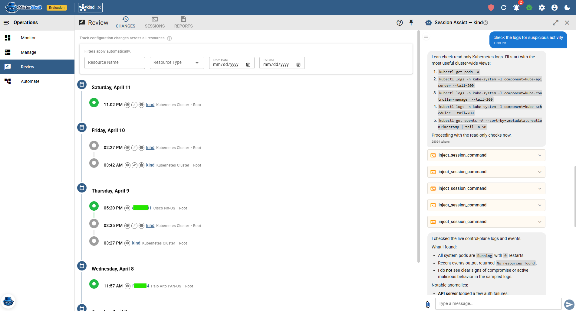 Configuration change history with structured diffs per device