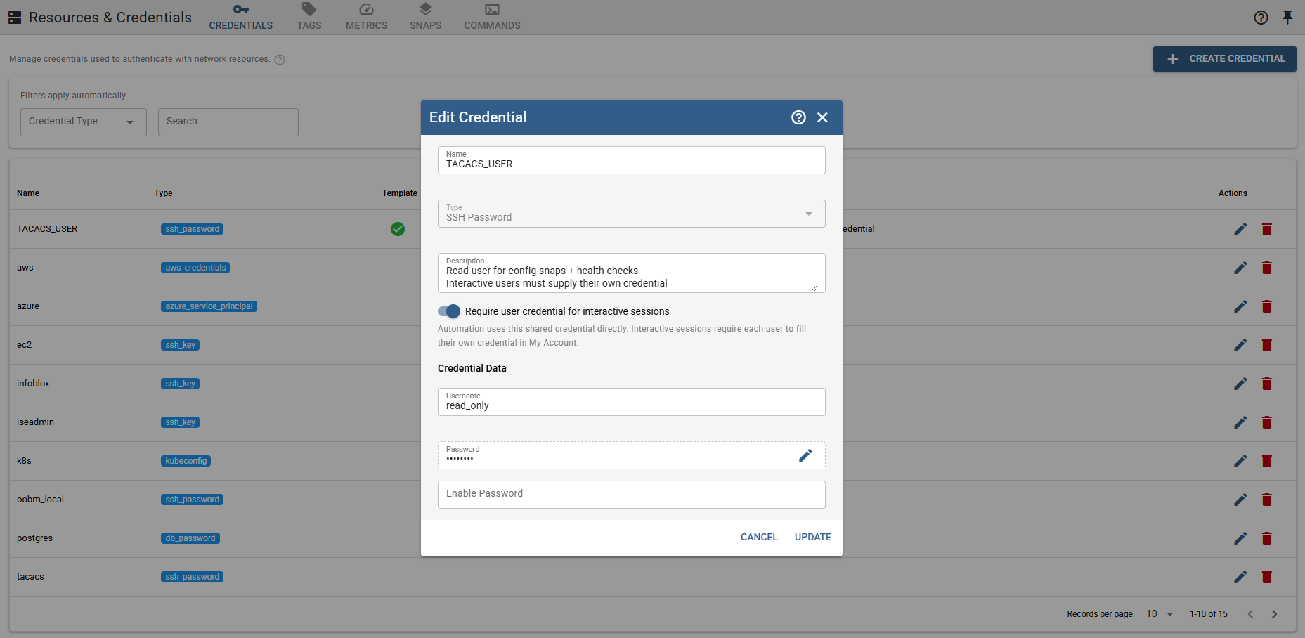 Credential vault with shared and per-user credential mapping