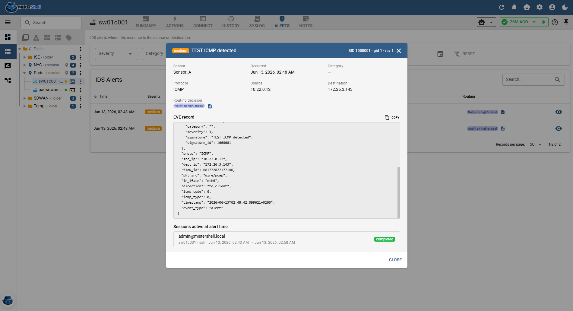 An alert event of the kind that triggers an automation playbook