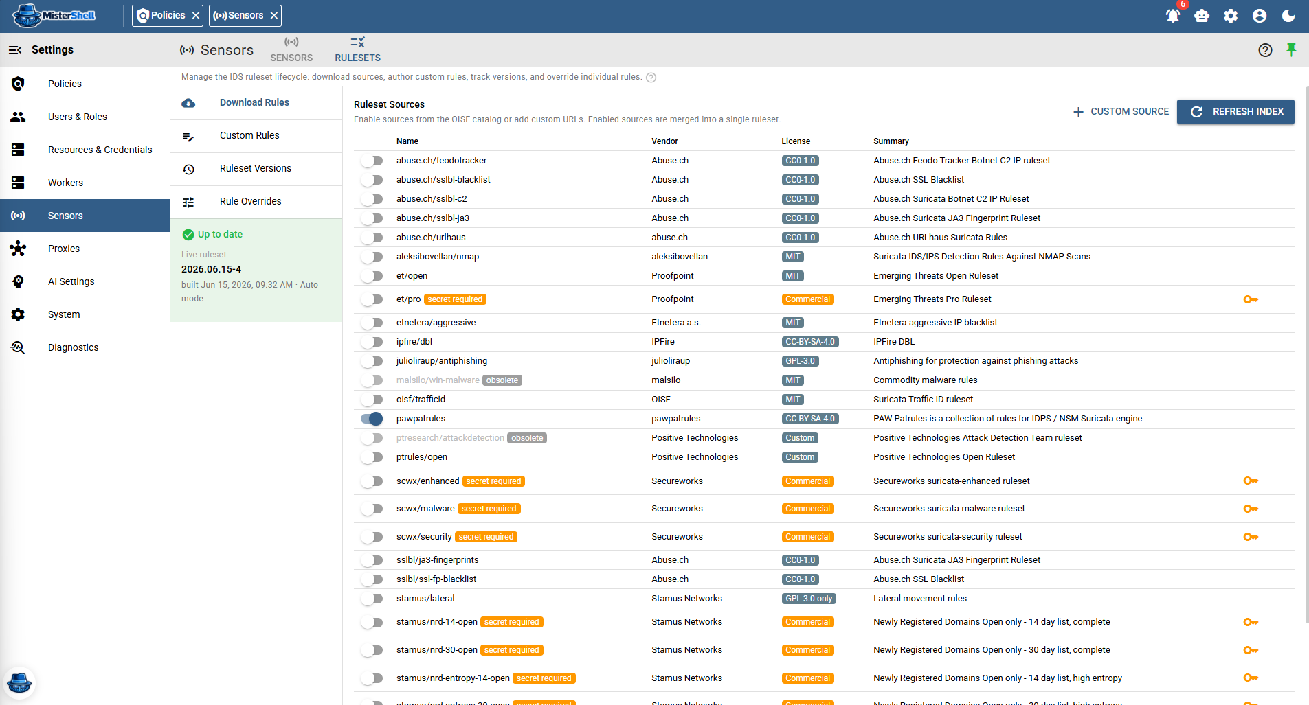 IDS ruleset sources — curated detection rule catalogs